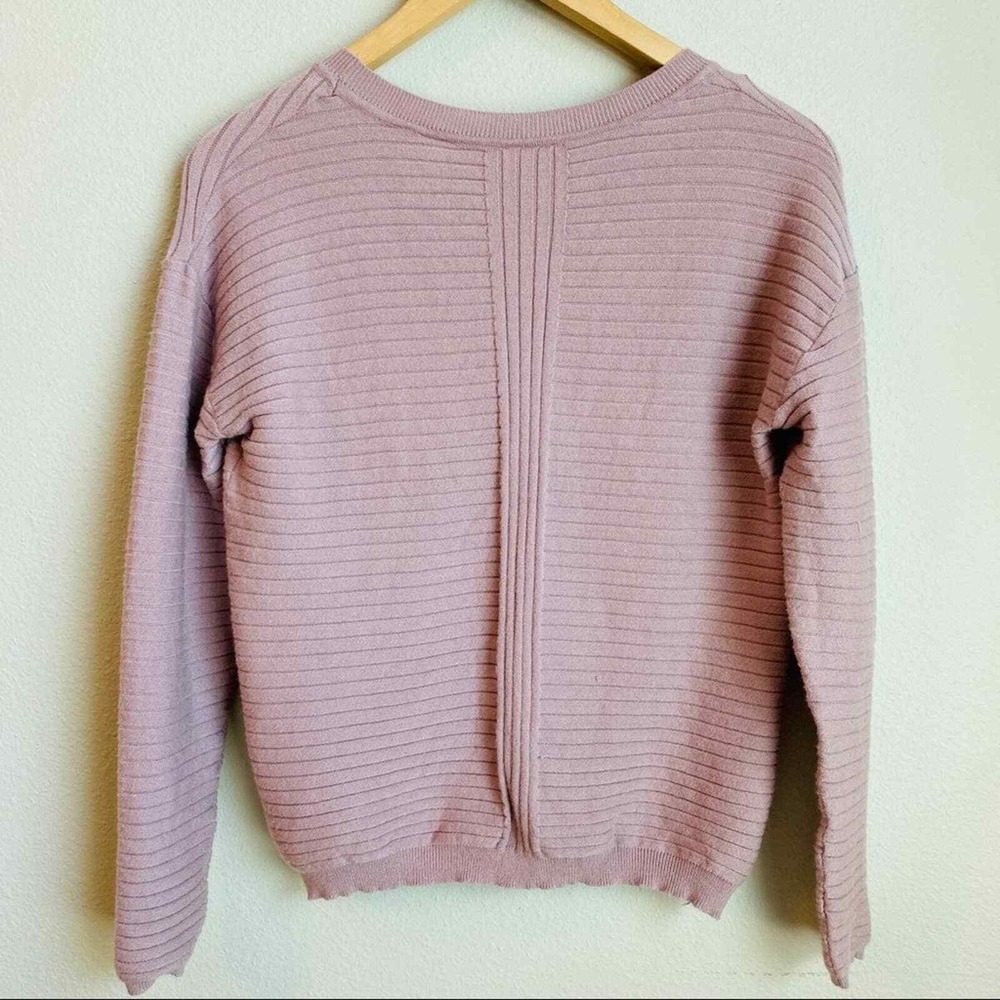 Pink Textured Knit Crew Neck Long Sleeve Sweater Top Women Daytrip Medium